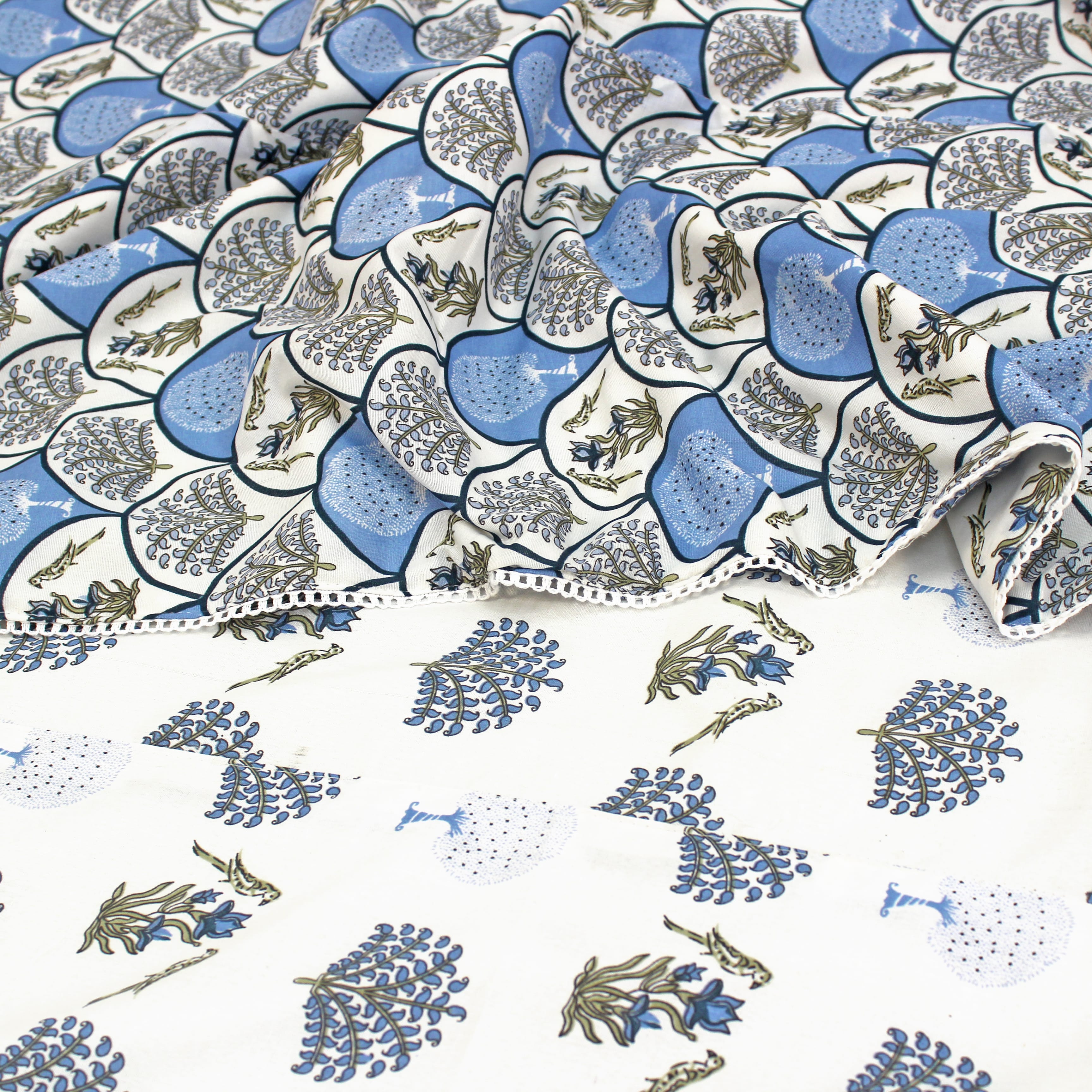 IRIS Designer Border Cotton Reversible Dohar, Blue Design 