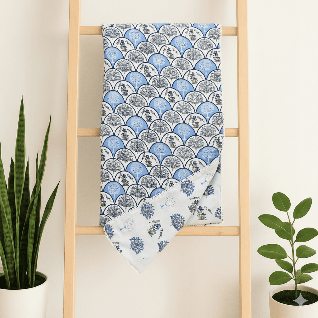 IRIS Designer Border Cotton Reversible Dohar, Blue