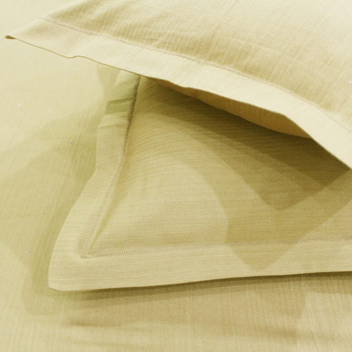 Close-up Mercerized Cotton Textured Weave Cotton Fitted Bedsheet with Pillow Covers - Gold