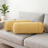 Plain Cotton 2 Pcs Bolster Cover Set - Gold