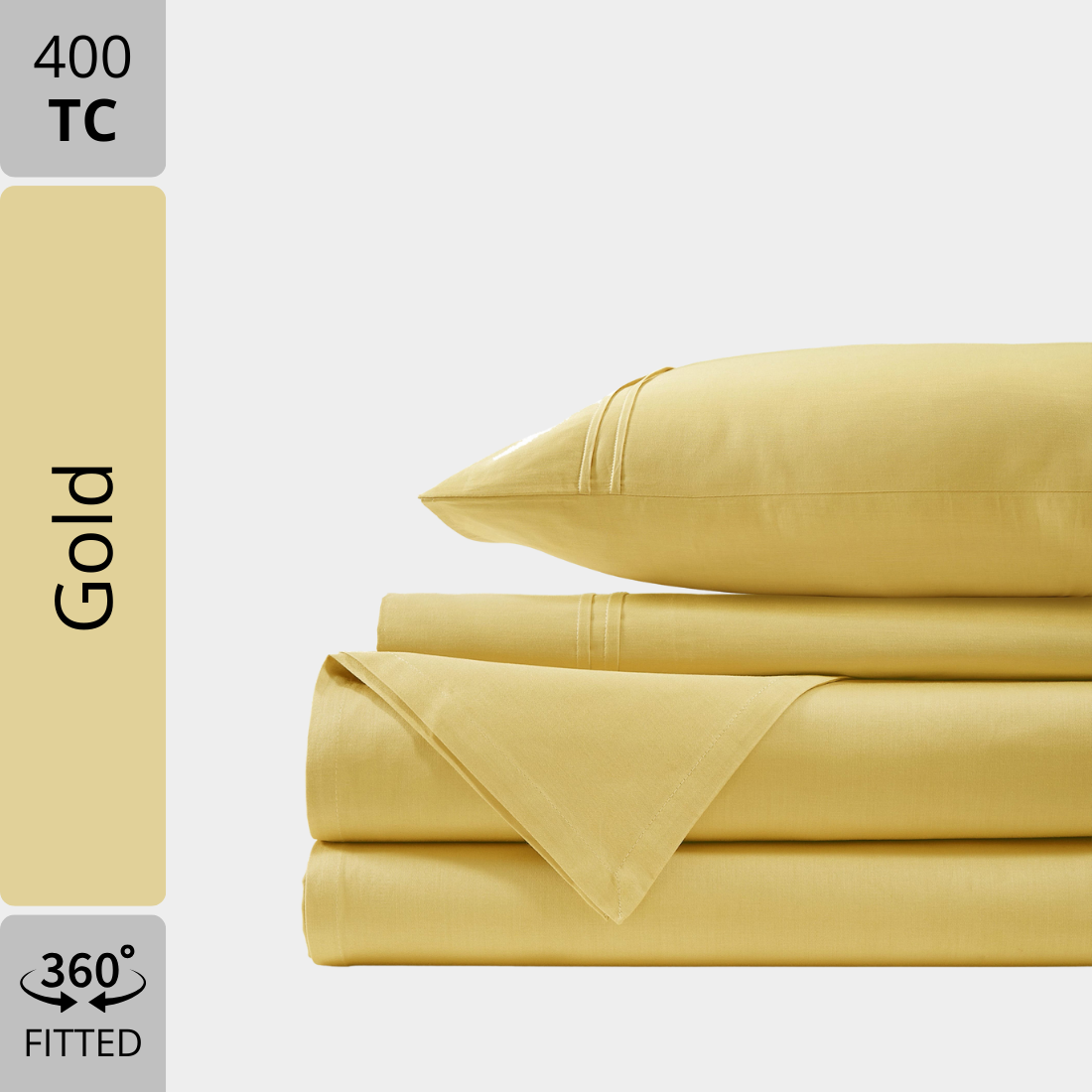 Plain Cotton Satin 400 TC Bedsheet with Pillow Covers - Gold