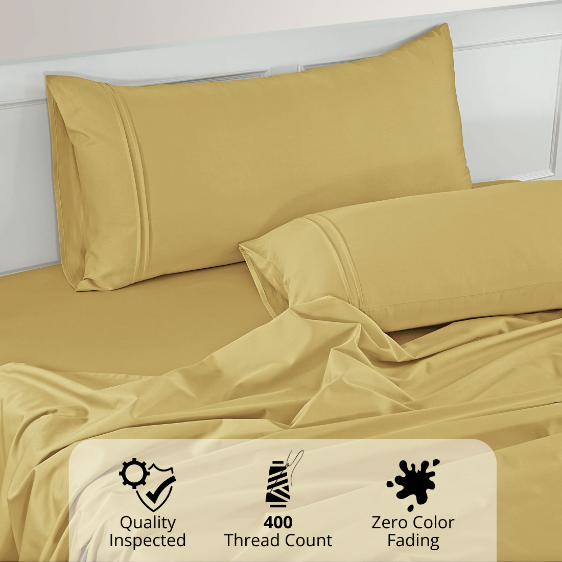 Plain Cotton Satin 400 TC Bedsheet with Pillow Covers - Gold