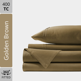 Plain Cotton Satin 400 TC Fitted Bedsheet with Pillow Covers - Golden Brown
