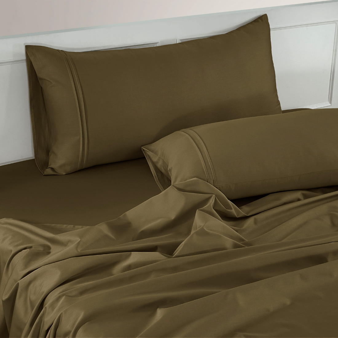Plain 400 TC Cotton Satin Bedsheet with Pillow Covers - Golden Brown