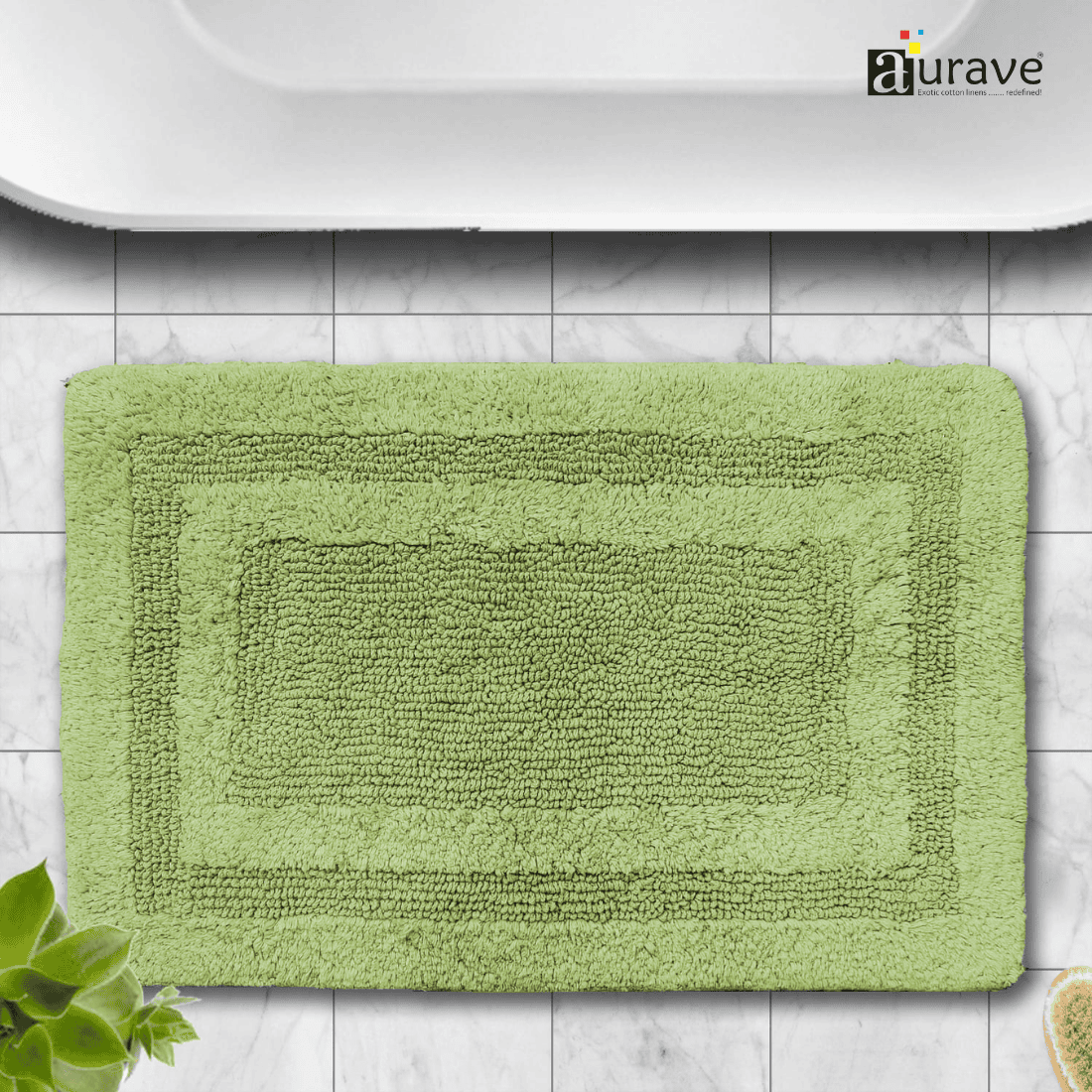 AURAVE Luxury Reversible Cotton Bathmat, Green