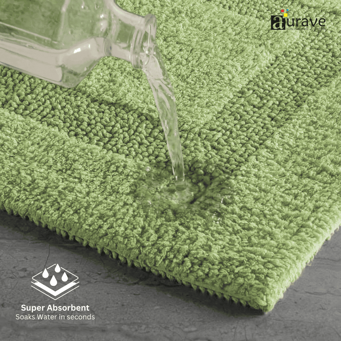 AURAVE Luxury Reversible Cotton Bathmat, Green