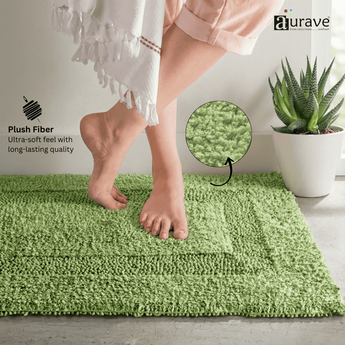 AURAVE Luxury Reversible Cotton Bathmat, Green