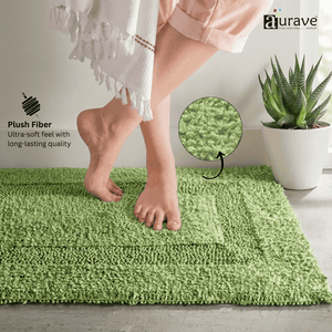AURAVE Luxury Reversible Cotton Bathmat, Green