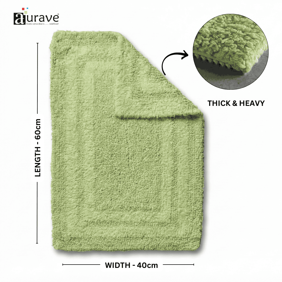 AURAVE Luxury Reversible Cotton Bathmat, Green