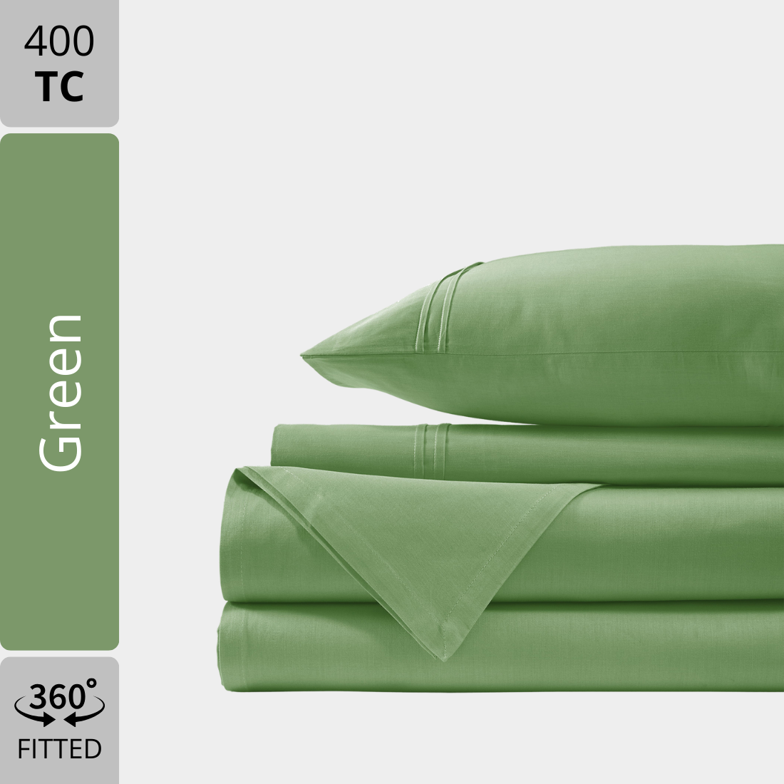 Plain Cotton Satin 400 TC Fitted Bedsheet with Pillow Covers - Green
