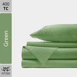 Plain Cotton Satin 400 TC Fitted Bedsheet with Pillow Covers - Green