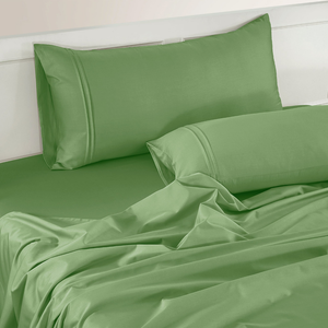 Plain 400 TC Cotton Satin Bedsheet with Pillow Covers - Green
