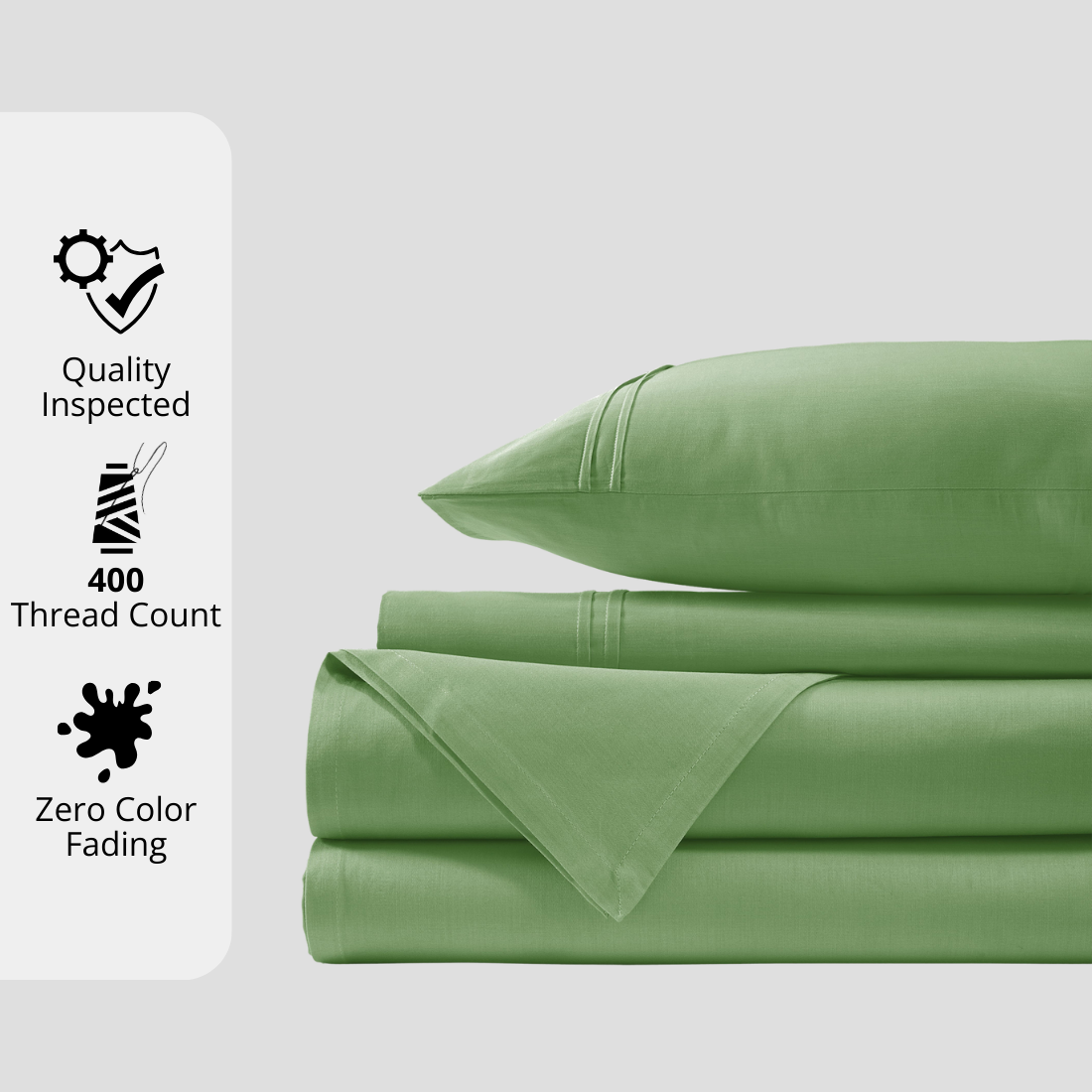 Plain 400 TC Cotton Satin Bedsheet with Pillow Covers - Green