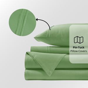 Plain Cotton Satin 400 TC Fitted Bedsheet with Pillow Covers - Green