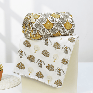 IRIS Designer Border Cotton Reversible Dohar, Mustard