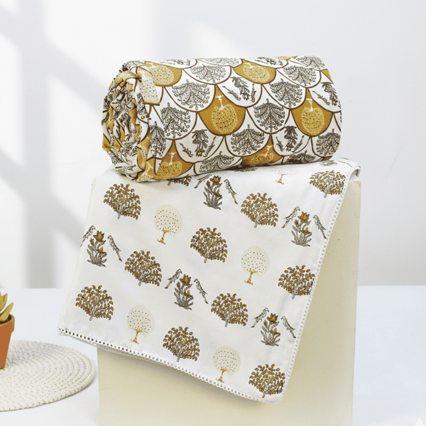 IRIS Designer Border Cotton Reversible Dohar, Mustard