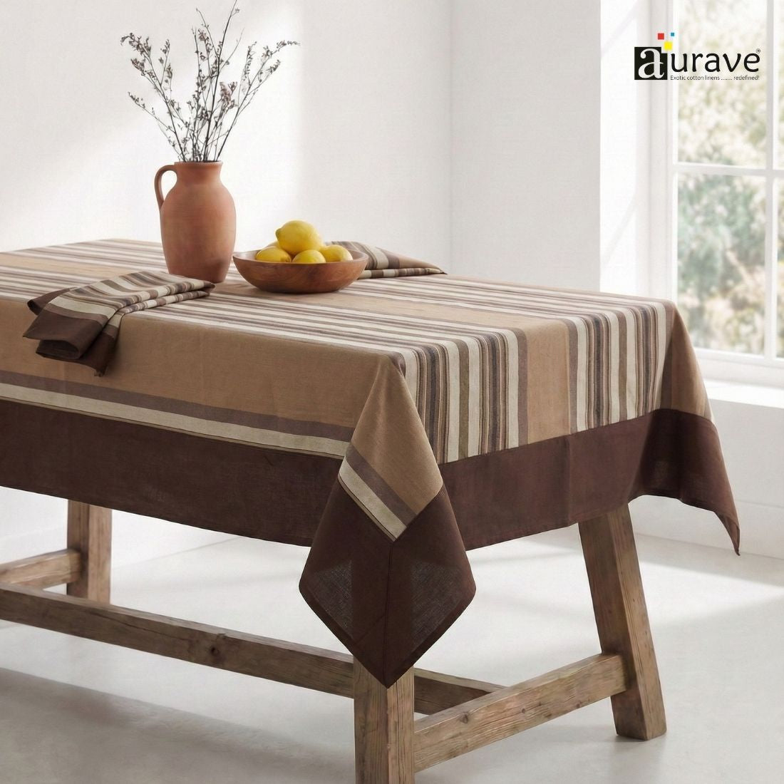 ALPHA Woven Cotton Stripes 1 Pc Table Cover - Multicolor