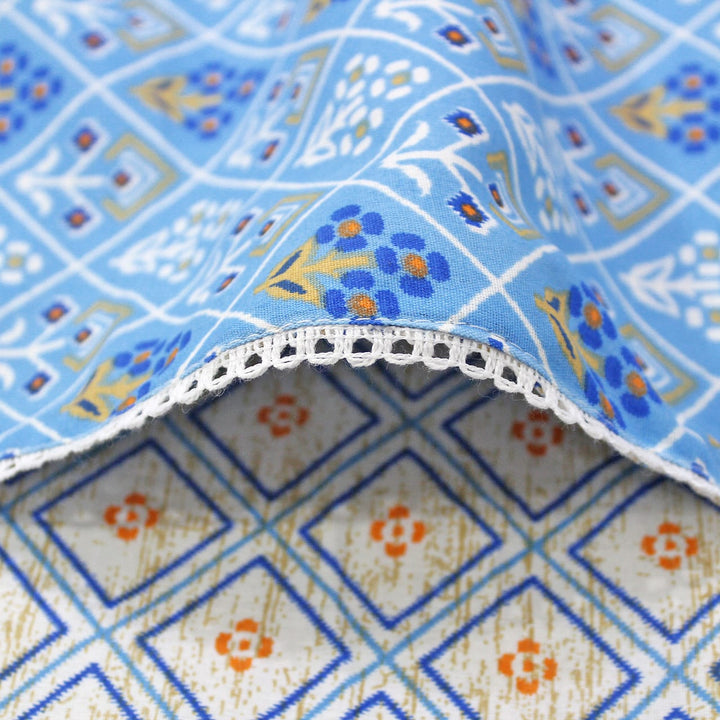 Blue Cotton Reversible Single Dohar With Iris Designer Border At Best Prices