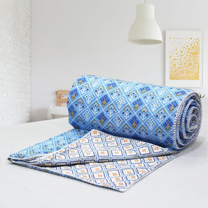 Blue Cotton Reversible Single Dohar With Iris Designer Border At Best Prices