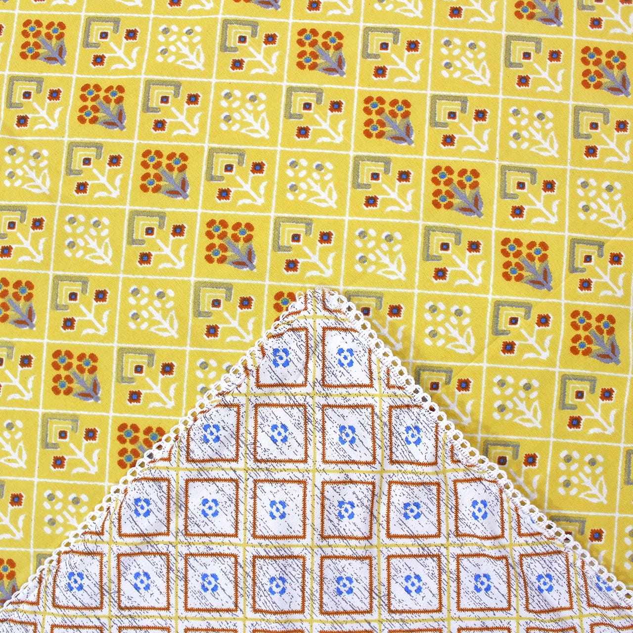 Yellow Cotton Reversible Single Dohar With Iris Designer Border At Best Prices