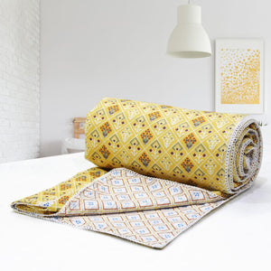 Yellow Cotton Reversible Single Dohar With Iris Designer Border At Best Prices