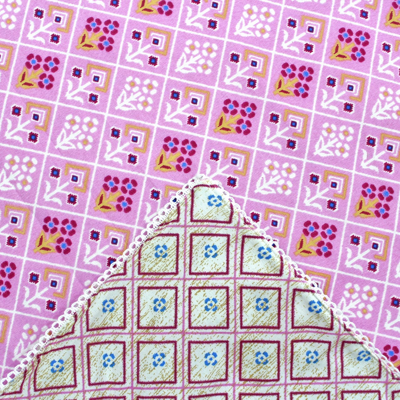 Soft Pink Cotton Reversible Dohar with Iris Designer Border At Best Prices