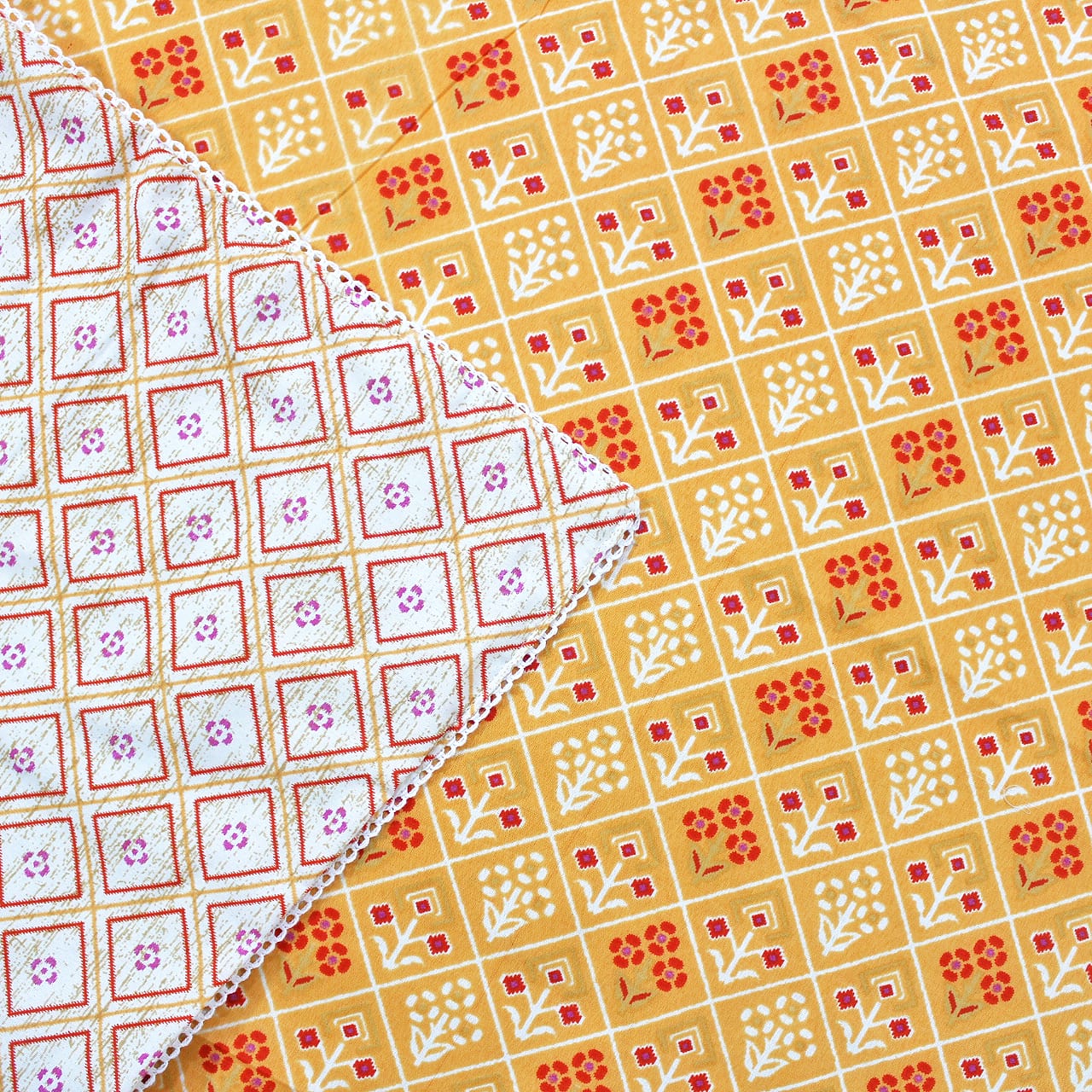 Soft Orange Cotton Reversible Dohar with Iris Designer Border At Best Prices