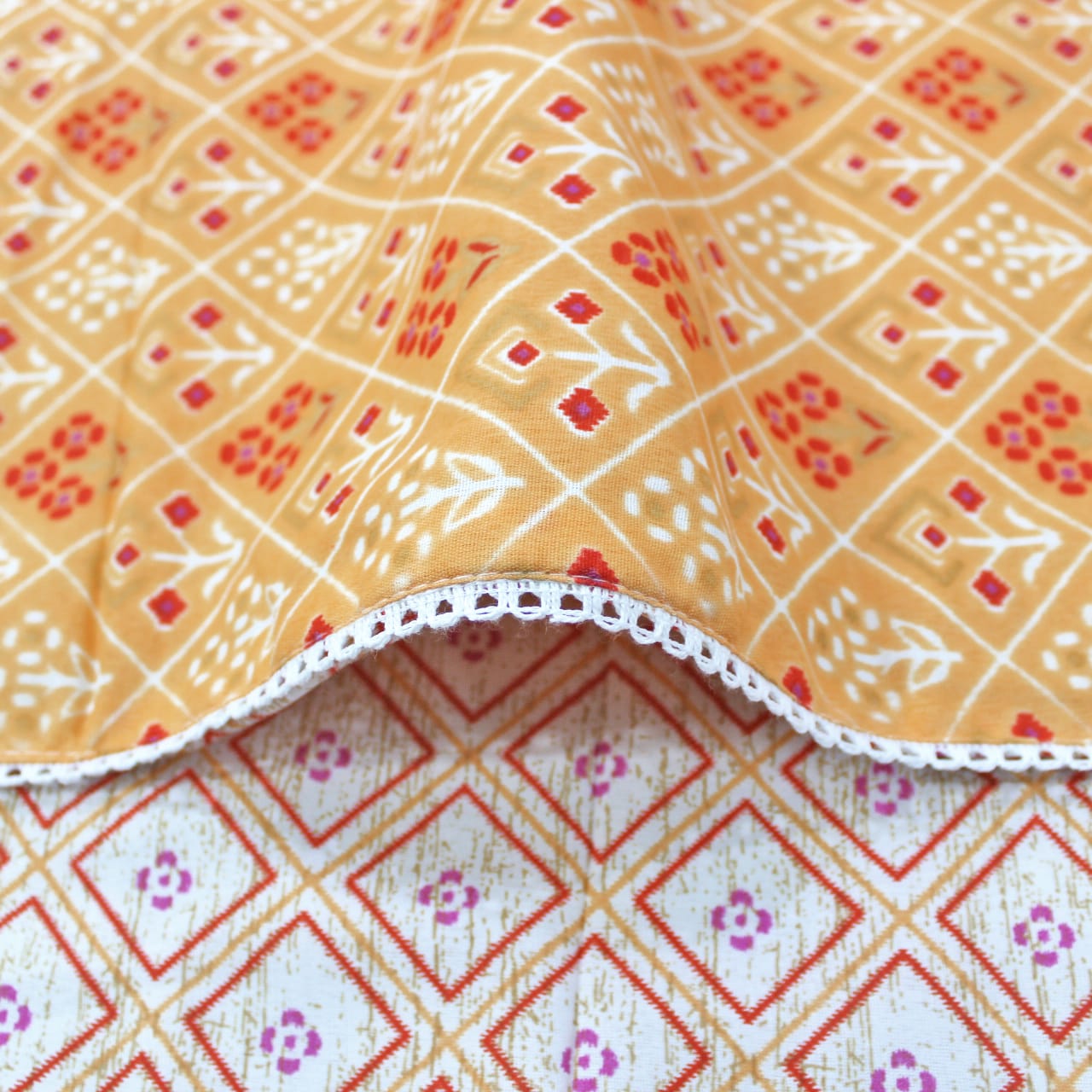 Soft Orange Cotton Reversible Dohar with Iris Designer Border At Best Prices
