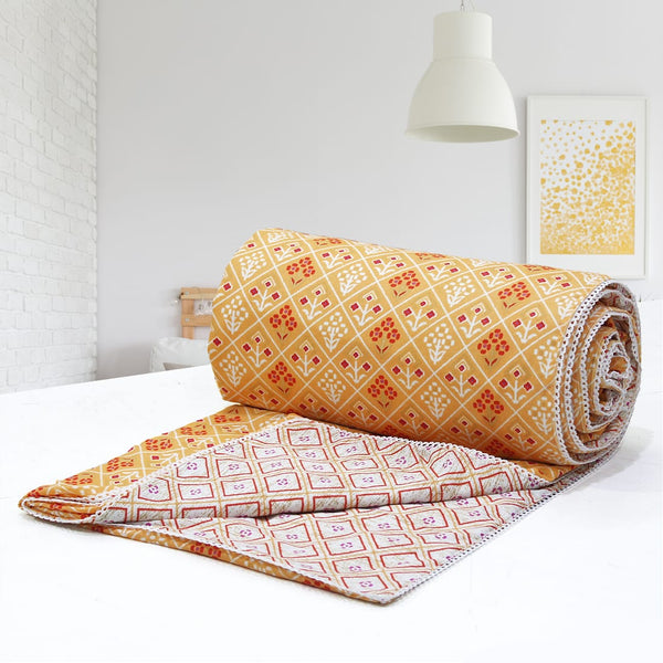 Soft Orange Cotton Reversible Dohar with Iris Designer Border At Best Prices