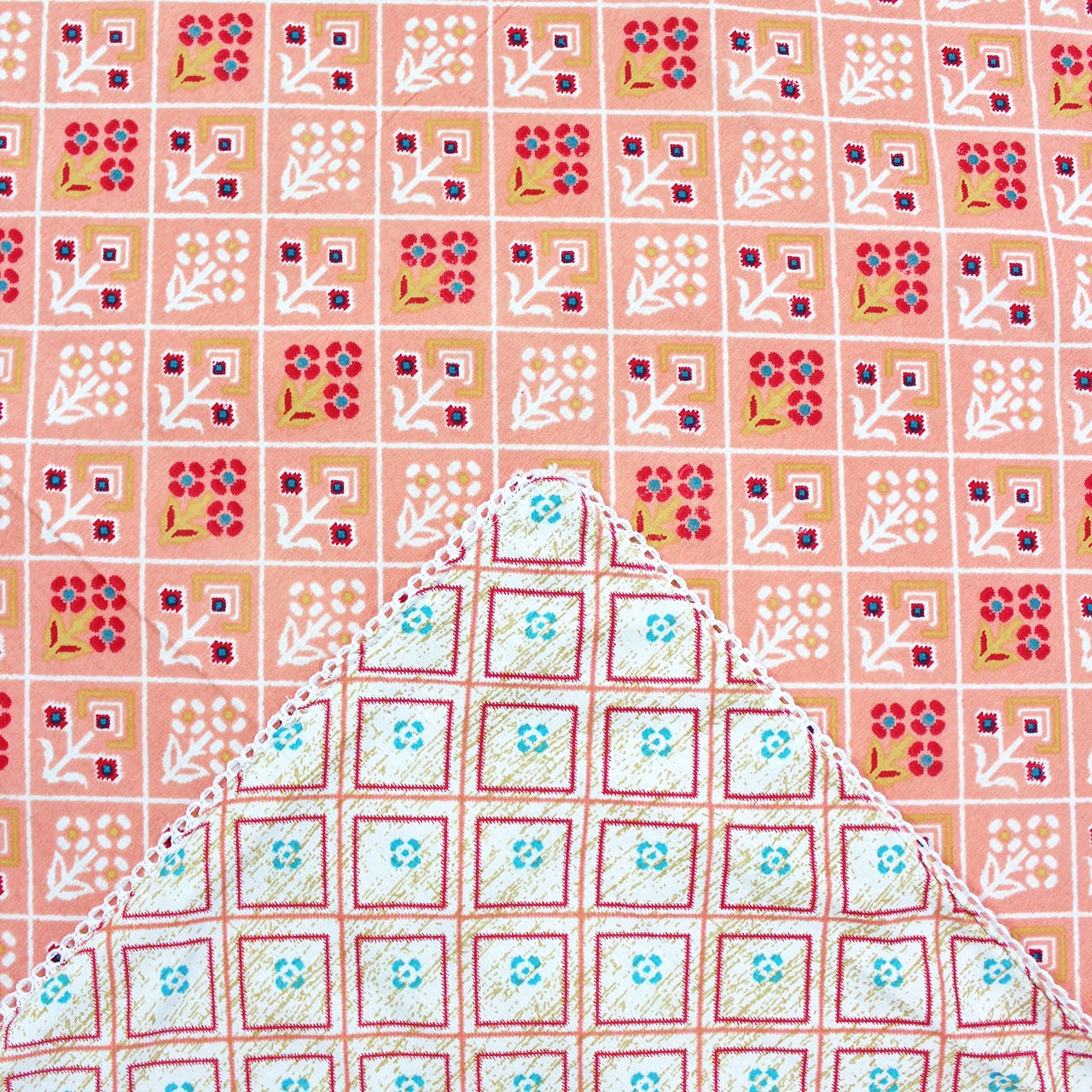 Soft Peach Cotton Reversible Dohar with Iris Designer Border At Best Prices