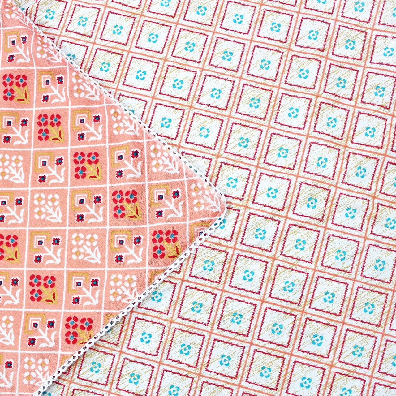 Soft Peach Cotton Reversible Dohar with Iris Designer Border At Best Prices