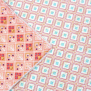 Soft Peach Cotton Reversible Dohar with Iris Designer Border At Best Prices