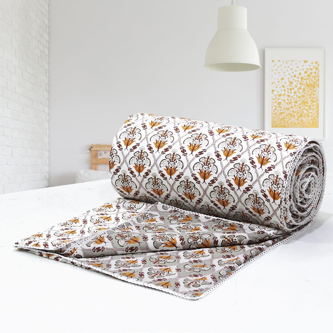 Soft Grey Cotton Reversible Dohar with Iris Designer Border At Best Prices