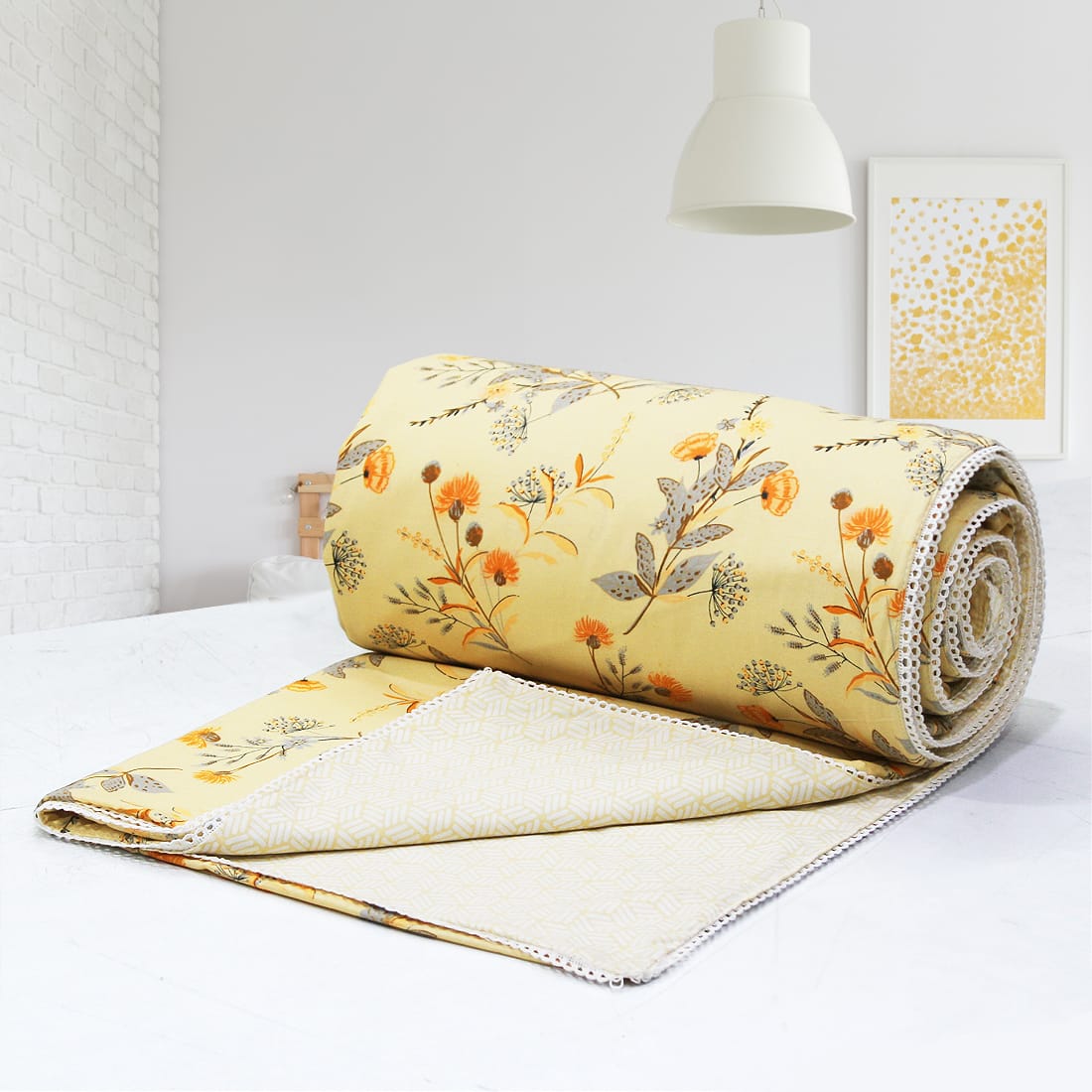 IRIS Designer Border Cotton Reversible Dohar, Yellow