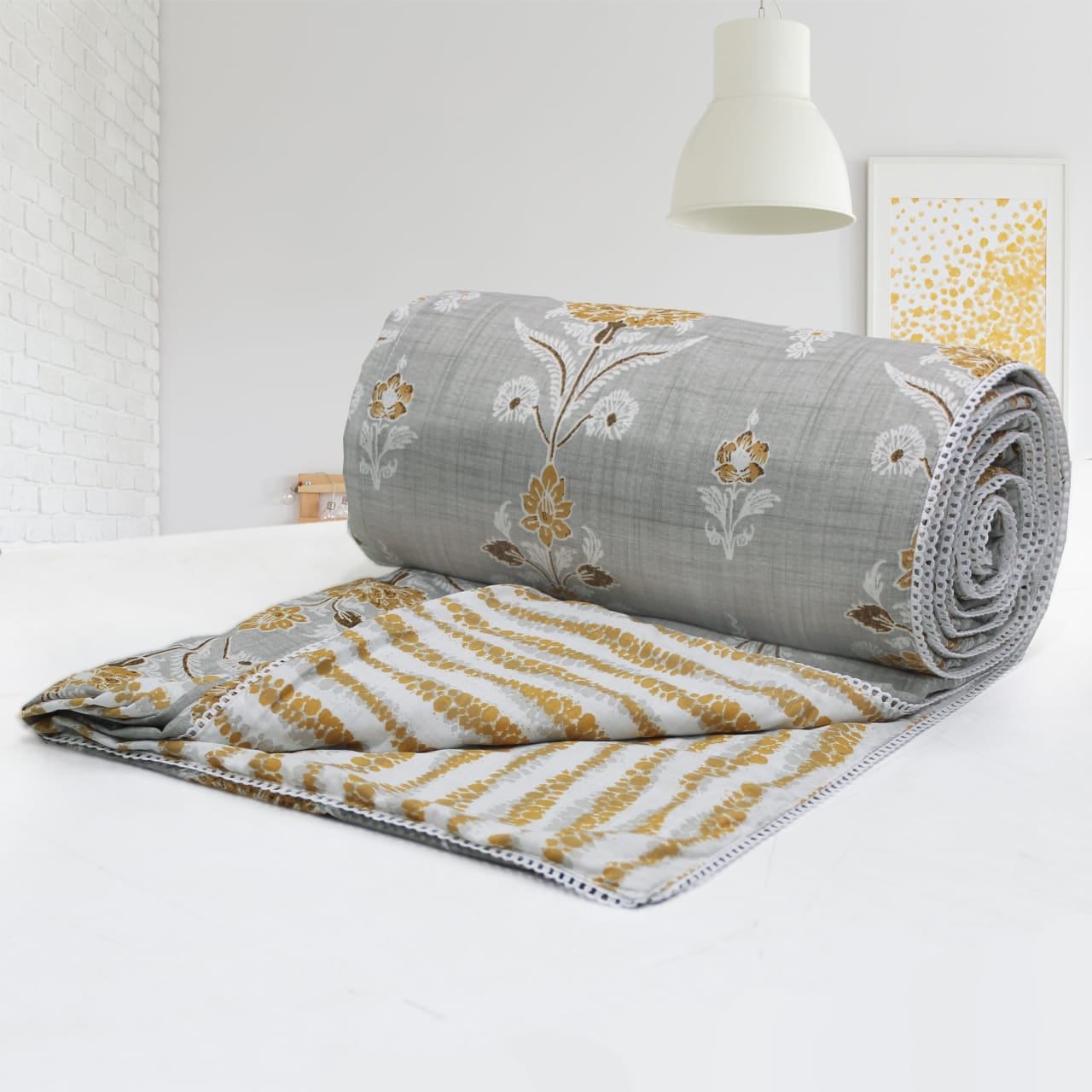 IRIS Designer Border Cotton Reversible Dohar, Grey
