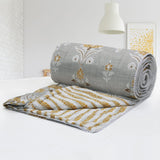 IRIS Designer Border Single Size Cotton Reversible Dohar, Grey