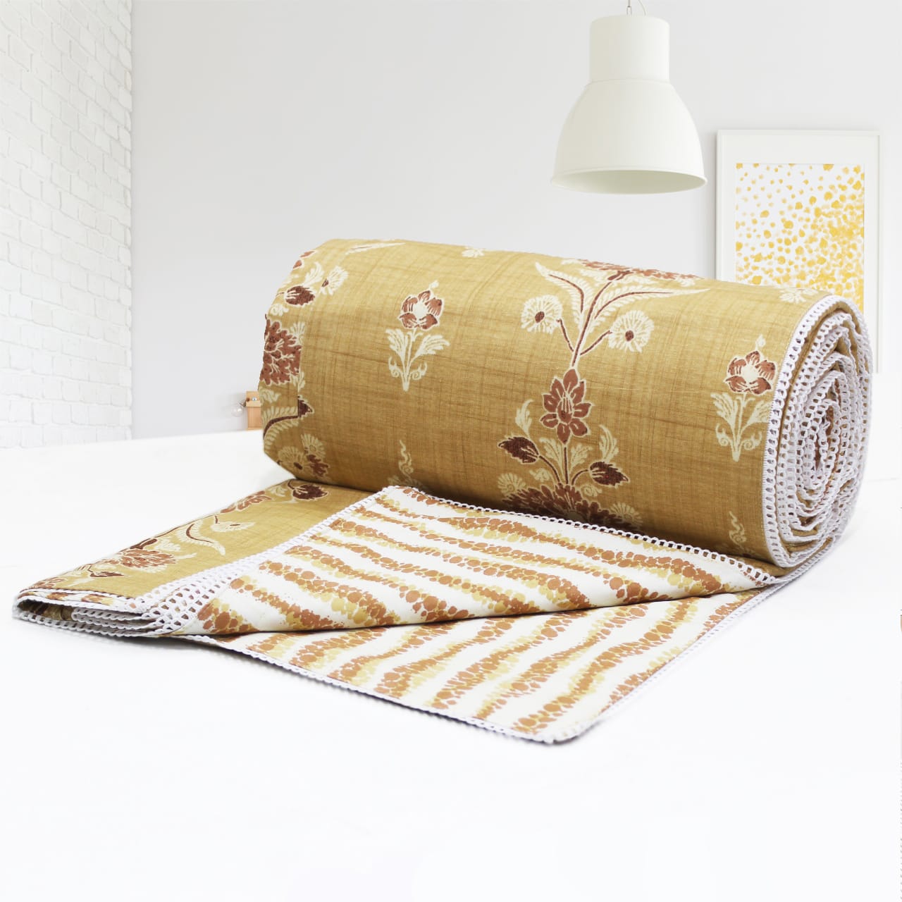 IRIS Designer Border Cotton Reversible Dohar, Mustard