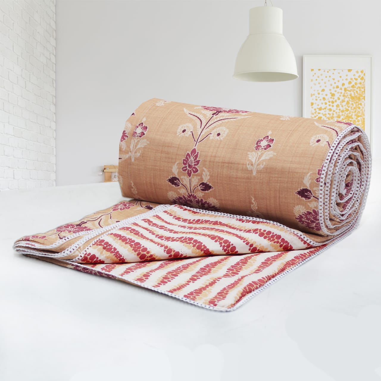 IRIS Designer Border Cotton Reversible Dohar, Peach