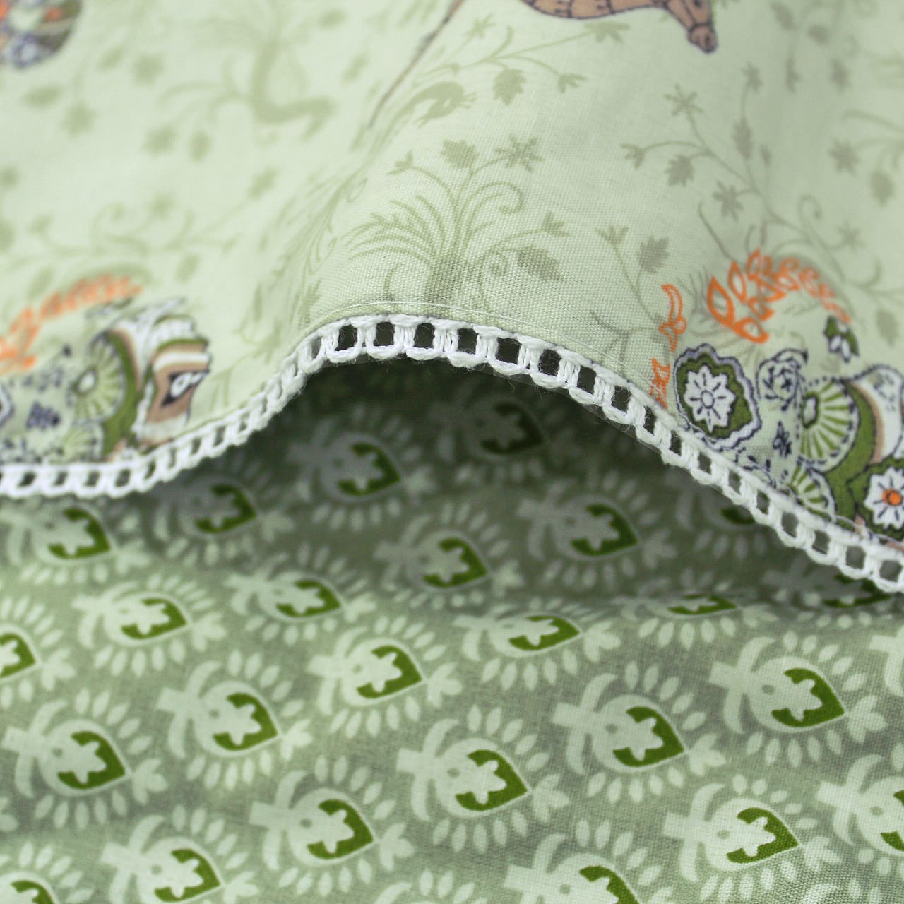 IRIS Designer Border Cotton Reversible Dohar, Green