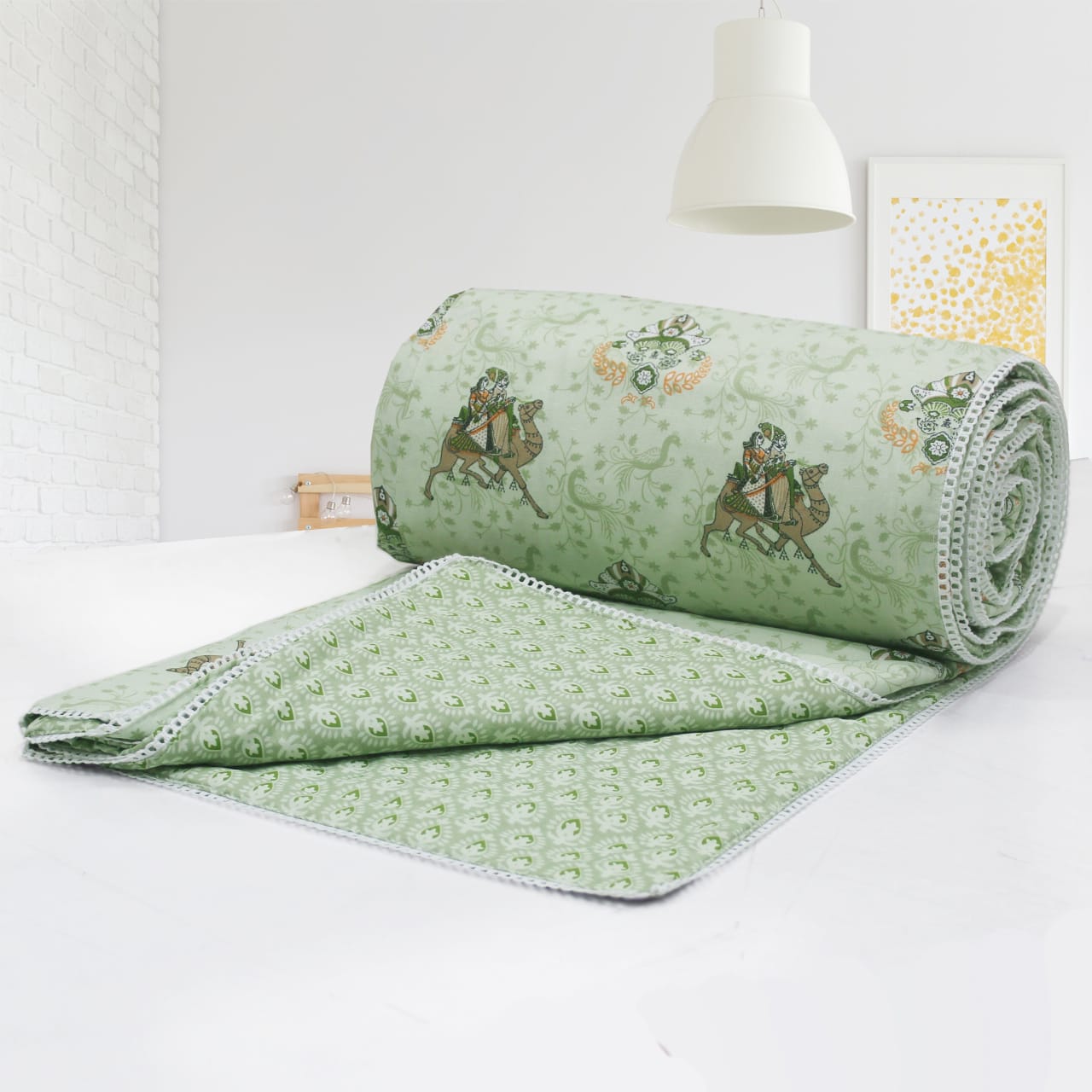IRIS Designer Border Cotton Reversible Dohar, Green