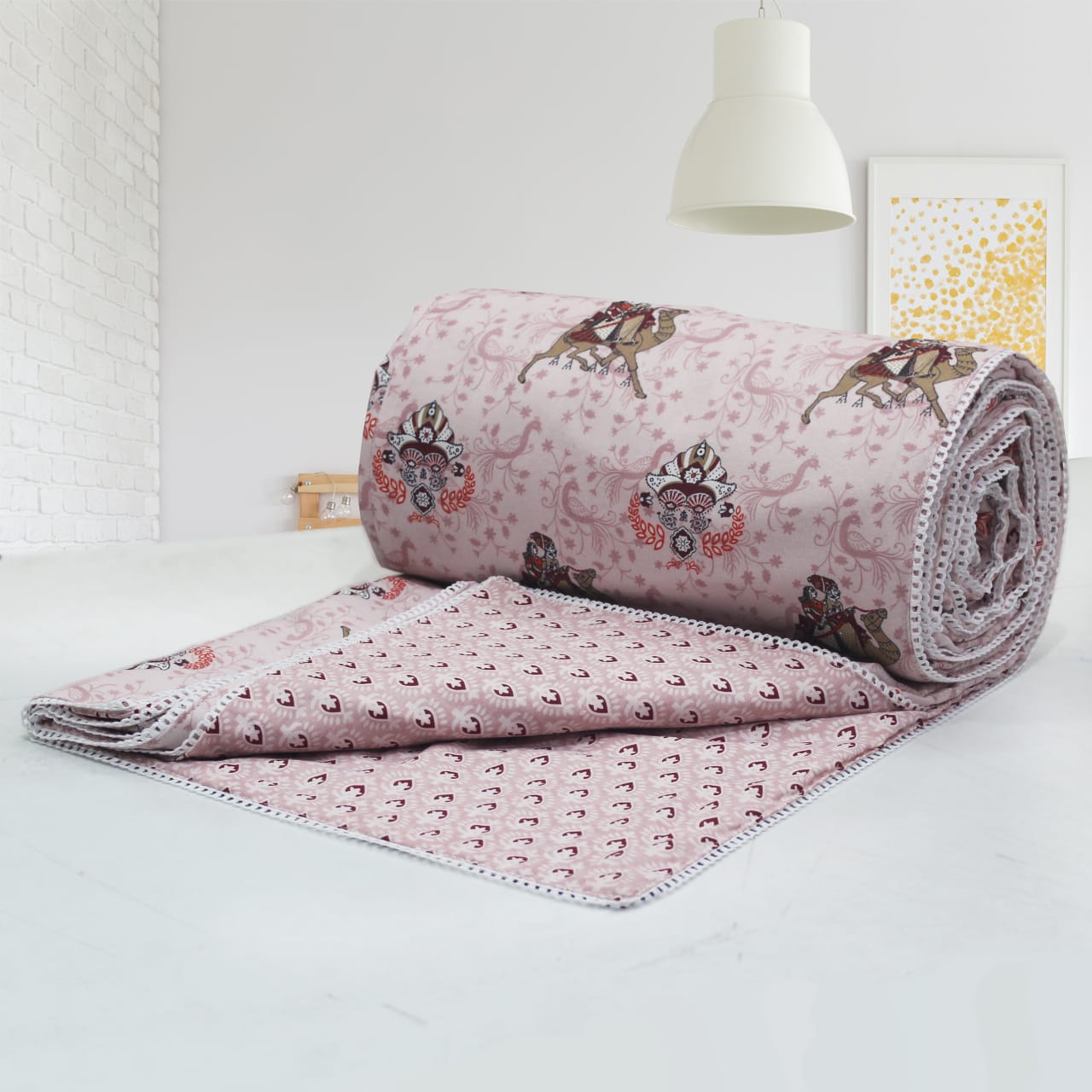 IRIS Designer Border Cotton Reversible Dohar, Magenta