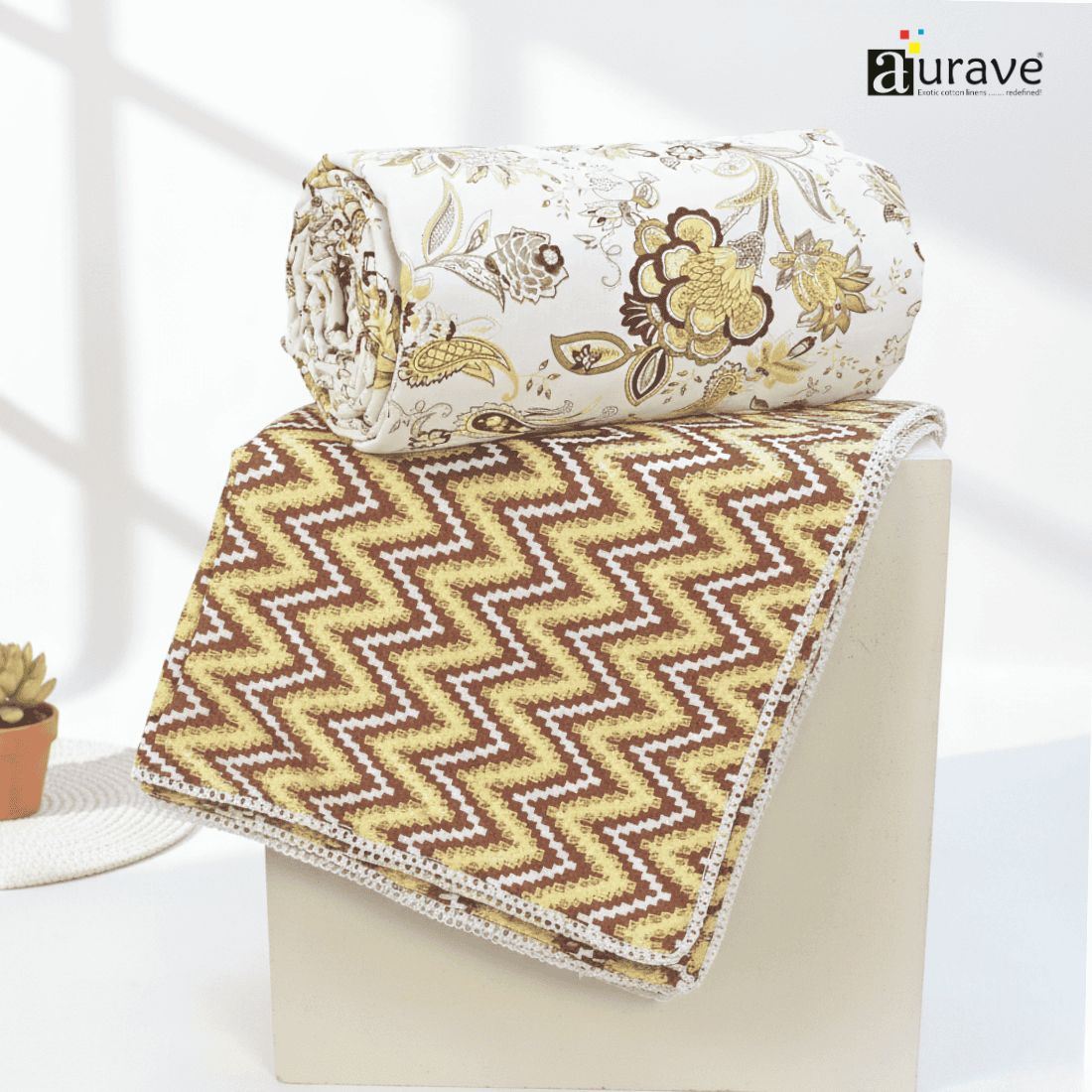 IRIS Designer Border Cotton Reversible Dohar, Mustard