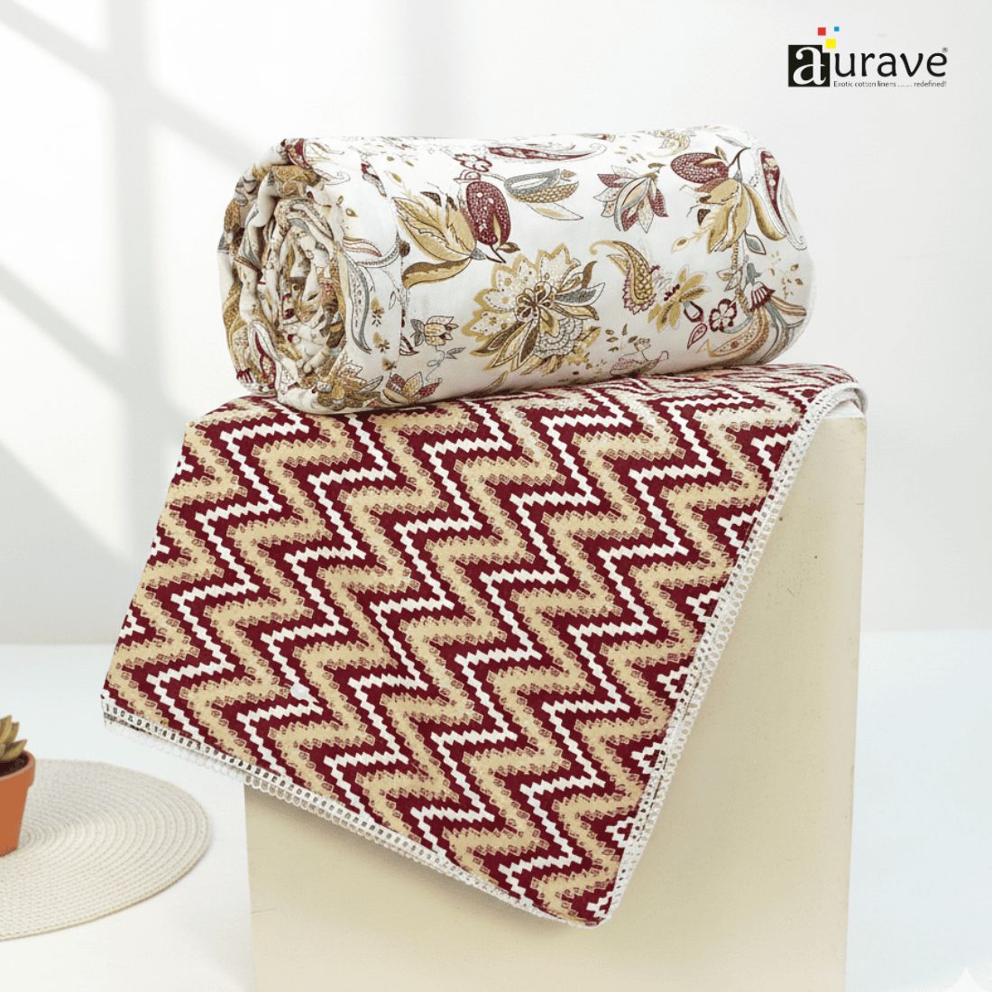 IRIS Designer Border Cotton Reversible Dohar, Rust
