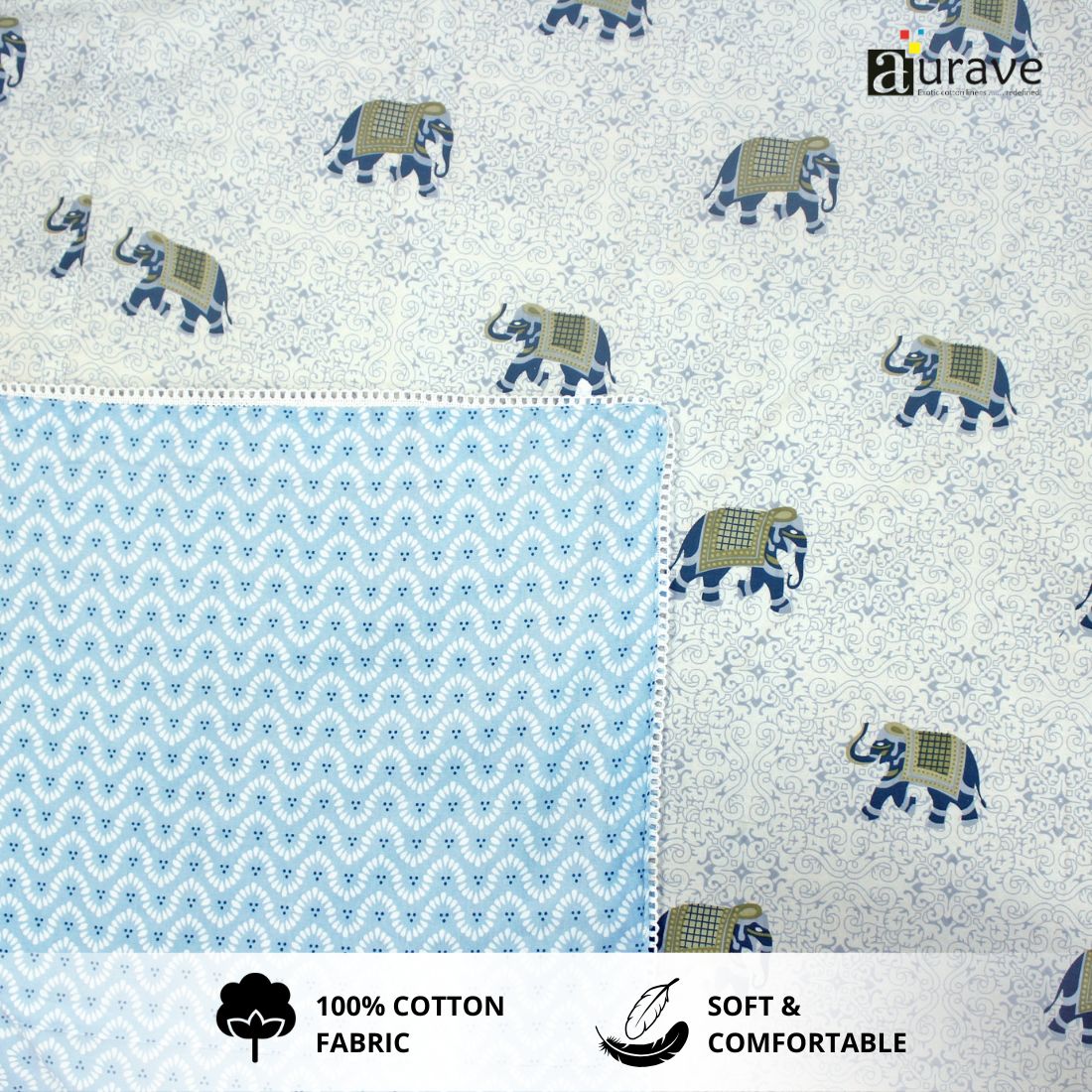 IRIS Designer Border Cotton Reversible Dohar, Blue
