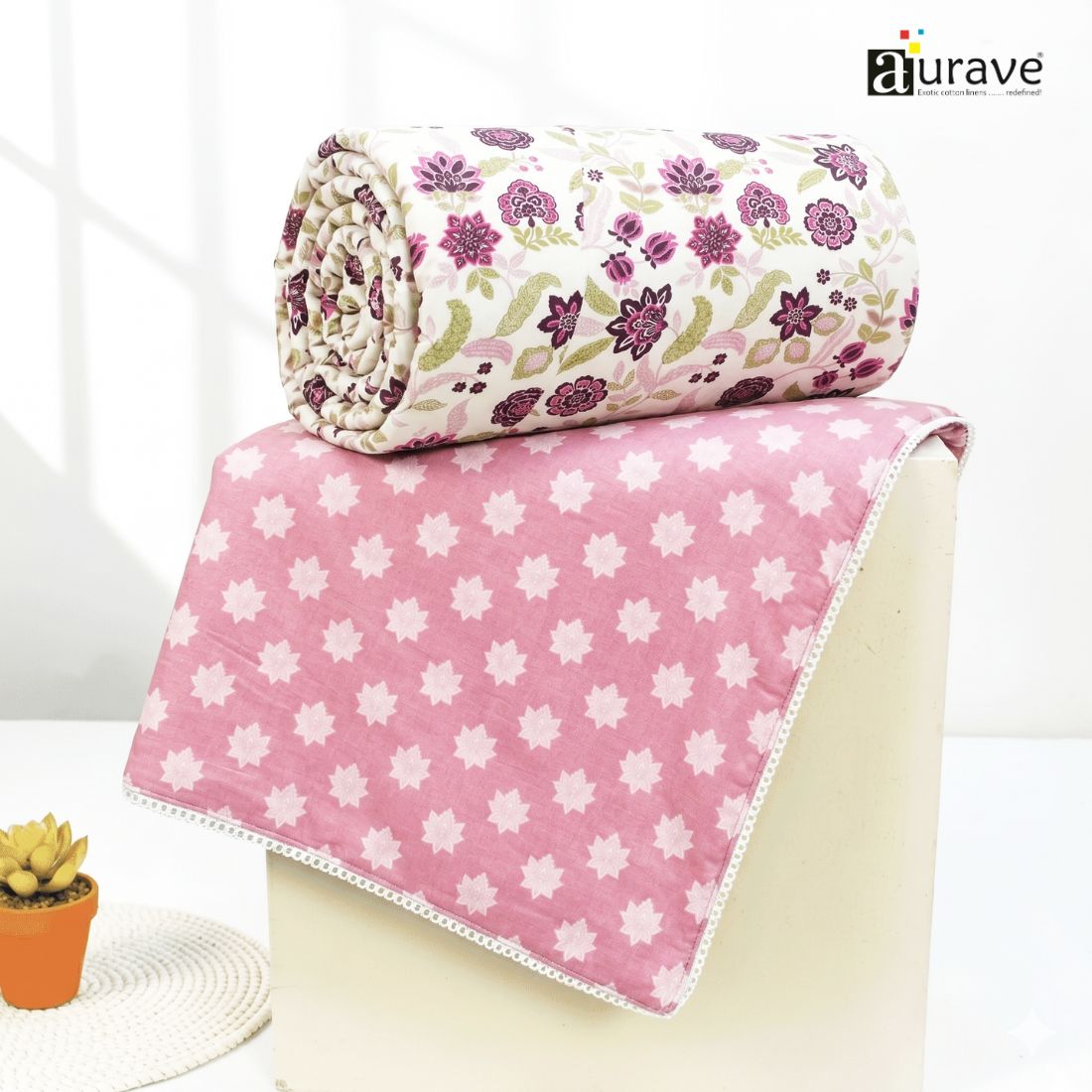 IRIS Designer Border Cotton Reversible Dohar, Magenta