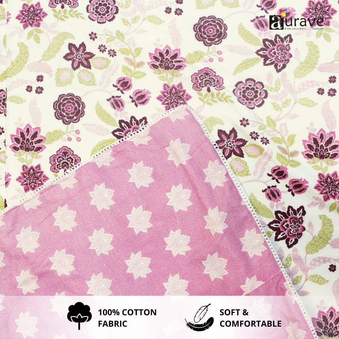 IRIS Designer Border Cotton Reversible Dohar, Magenta