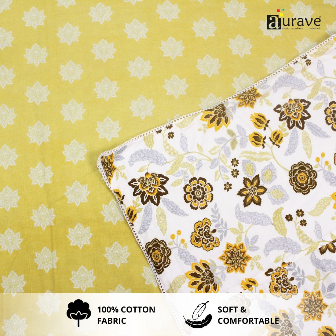IRIS Designer Border Cotton Reversible Dohar, Yellow