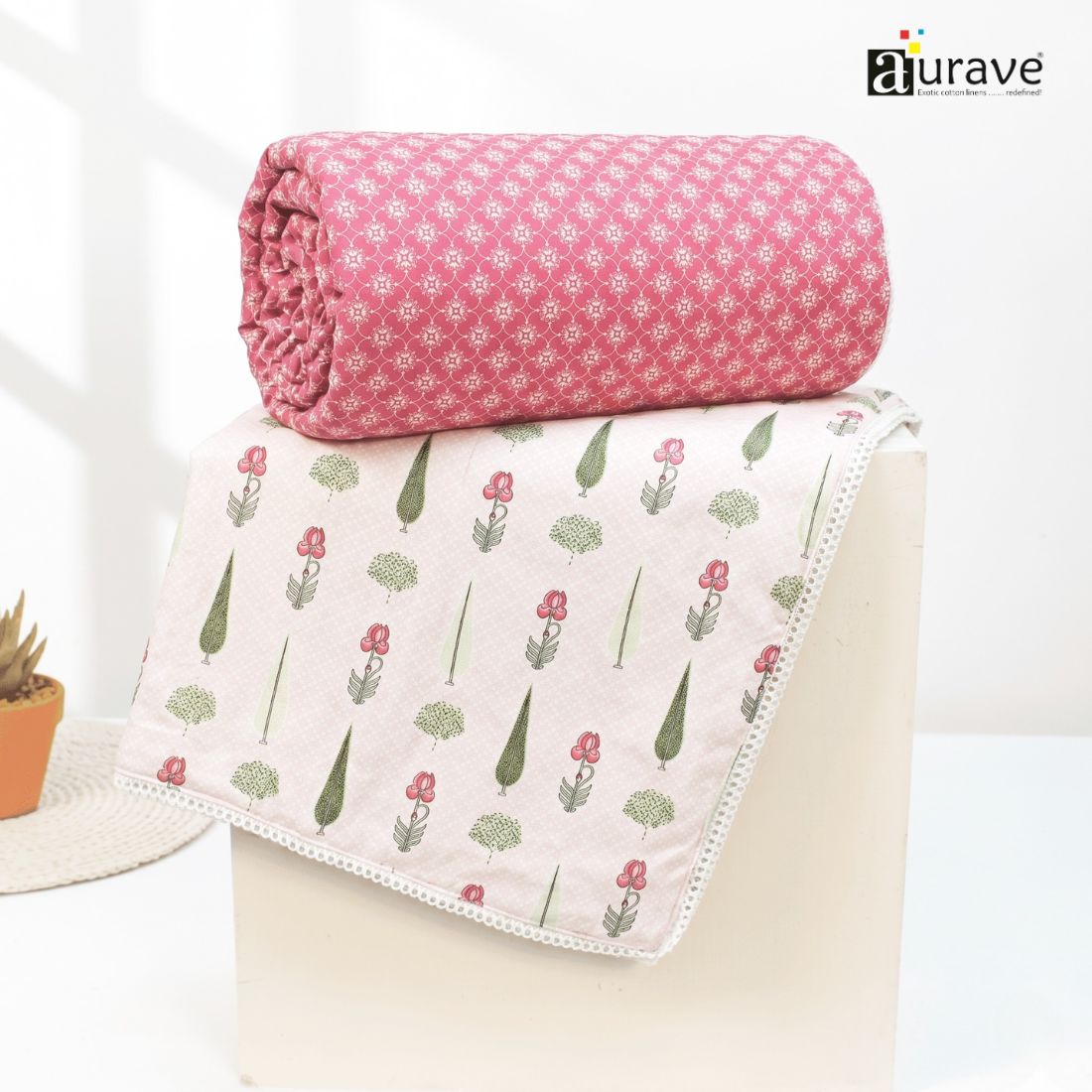 IRIS Designer Border Cotton Reversible Dohar, Magenta