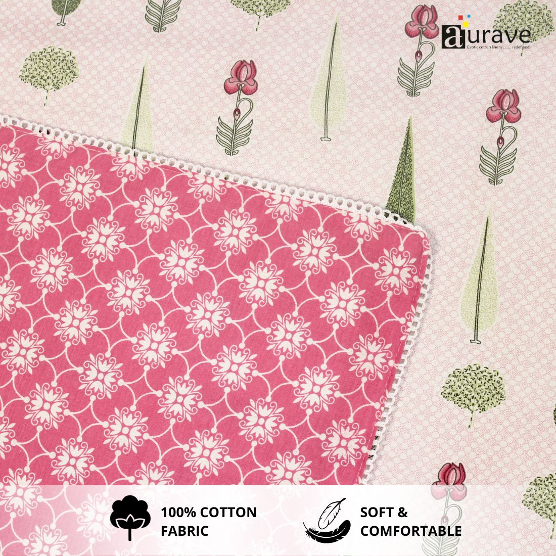 IRIS Designer Border Cotton Reversible Dohar, Magenta