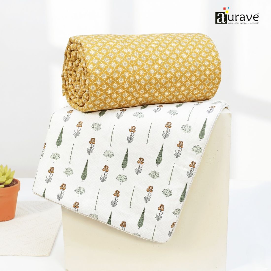 IRIS Designer Border Cotton Reversible Dohar, Mustard